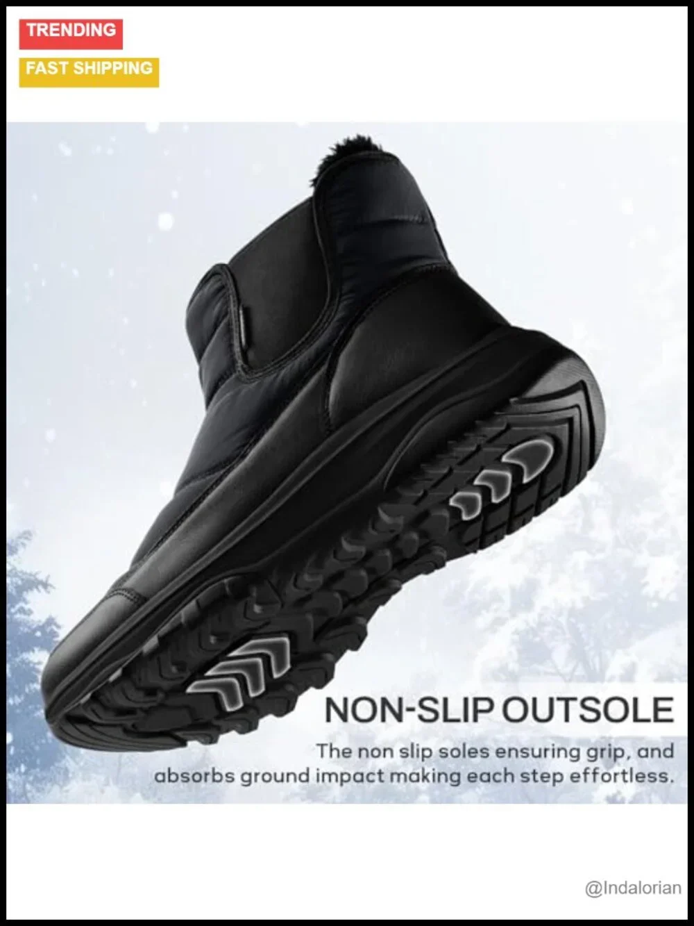 Men's Waterproof Snow Boots with Arch Support, Calf High, Slip-On, Nylon and